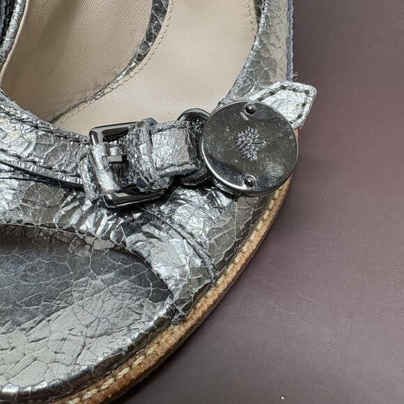 Mulberry Bayswater Peep Toe Cracked Metallic Silver Block Heel Pump EU Size 38.5 - Picture 9 of 16